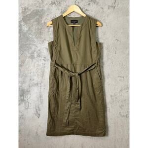 Banana Republic‎ Linen Blend Midi Shift Dress Small Petite Vegan Green Lined